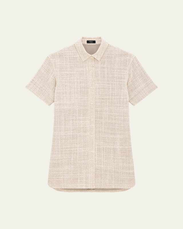 Short-Sleeve Tweed Shirtdress